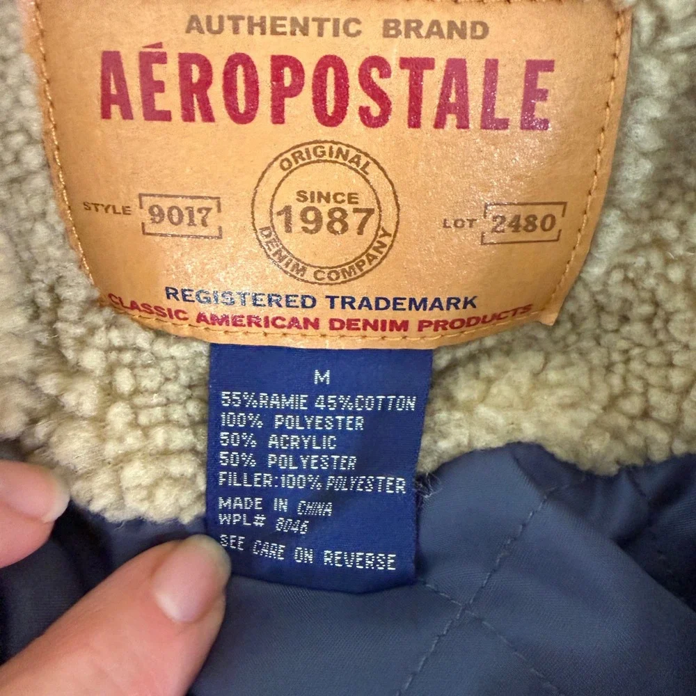 Aeropostale Medium Sherpa Collar Denim Trucker Jacket Utility Retro WEstern